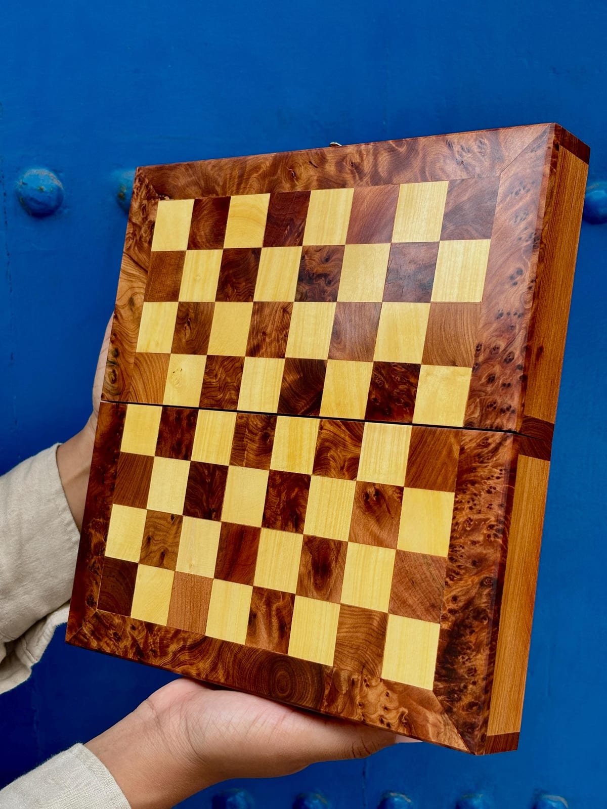 Thuya Wood Chess Set & Backgammon Board — 2-in-1 Marquetry Game Box — handcrafted thuya wood piece by Mana Atelier